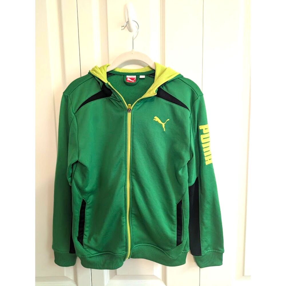 Puma Green Yellow Boys  Hoodie Jacket Medium Squishy Cat